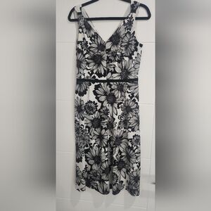 Talbots Black and White Floral Midi Dress